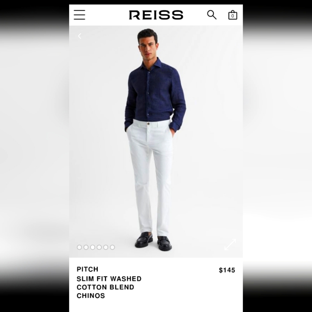 Reiss Pitch Slim Fit Cotton Blend Chino Trousers (White)